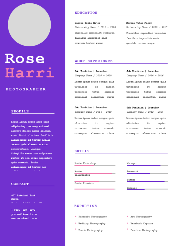 Photographer Editable Word Template -1